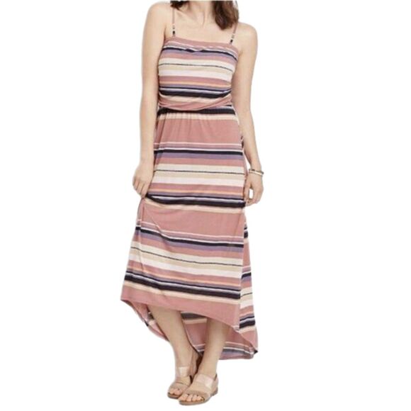 Maurices Pink Stripe Convertible Tube Top Hi-Low Maxi Dress, Size L (12-14) VGUC - Picture 1 of 7